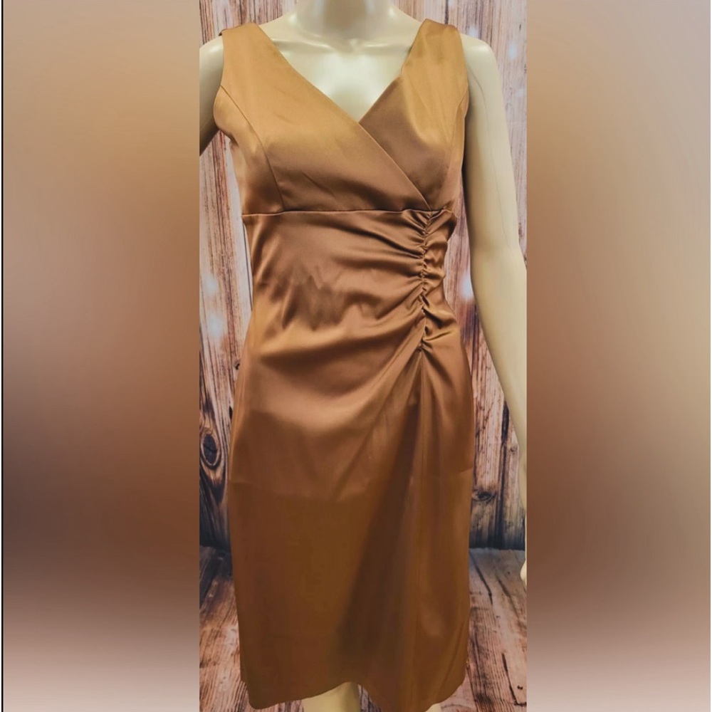 Donna Ricco New York Brown Special Occasion Dress 10P Faux Wrap Sleeveless